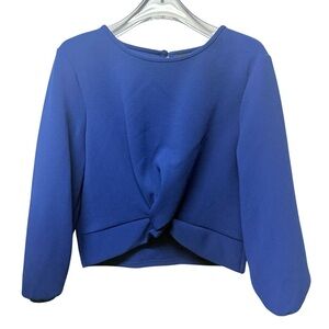 Gabrielle Union Blue Twist Front Cropped Top Textured Stretch